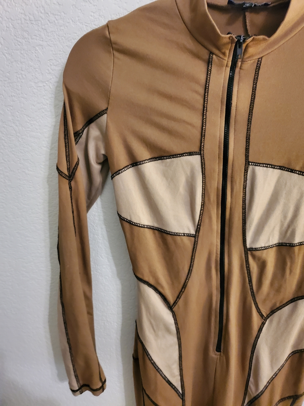Fashion Nova Tan and Cream Long-Sleeve Jumpsuit - Picture 8 of 12